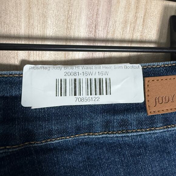 Judy Blue Hi Waist Slit Hem Slim Bootcut Jeans Dark Blue Plus Size 16W NEW - Picture 6 of 6